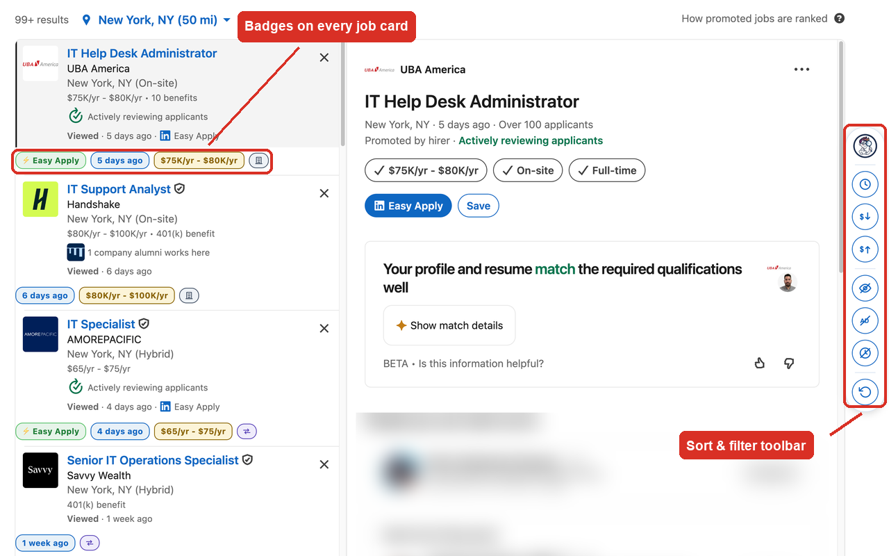 Loupa badges on LinkedIn job cards
